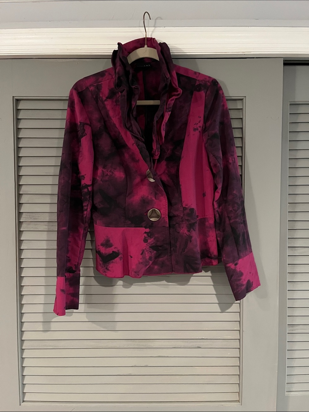 Tribal Magenta & Black Ruffle Collar Blazer Jacket